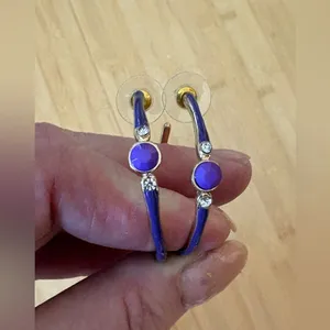 Dazzling Gold and Purple Hoop Rhinestone Earrings thumbnail 3