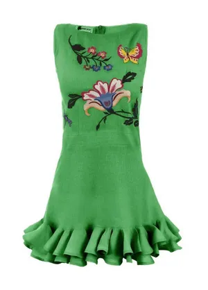 Fanm Mon Flirt Embroidered Ruffle Mini Dress Kelly Green Womens Size XS thumbnail 1