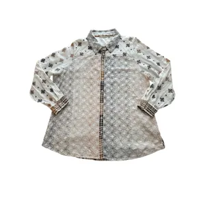 Soft Surroundings Gauze‎ Top Womens 1X White Embroidered Leopard Cotton Blouse thumbnail 4