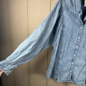 Anthropologie Pilcro Puff Long Sleeve Denim Button Up Front Shirt Womens Large thumbnail 3