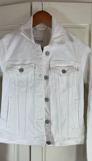 Abercrombie & Fitch White Denim Trucker Jacket Womens XS 144J0317 Stretch Cotton thumbnail 1