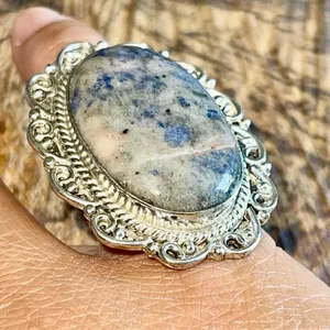 Light Pale Oversize Navy Sodalite Ring Size 6 Blue thumbnail 1