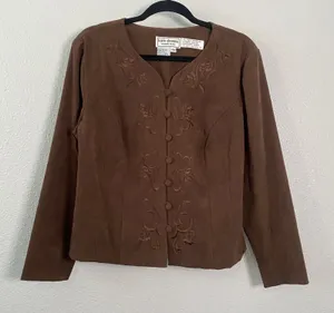 Brown Vegan Suede Jacket 14WP Goblincore Forest Fairy Cottagecore Western Boho thumbnail 1