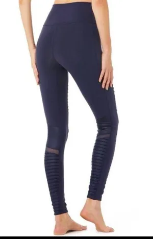 Alo yoga navy blue mesh moto leggings size small thumbnail 2