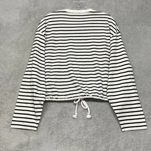Madewell Top Womens M Black White Striped Drawstring Hem Long Sleeve‎ Tee NZ385 thumbnail 7