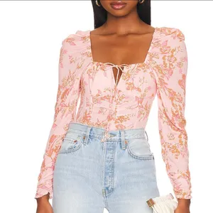 NWT * FREE PEOPLE Hillary Print Top in Pink Combo thumbnail 3