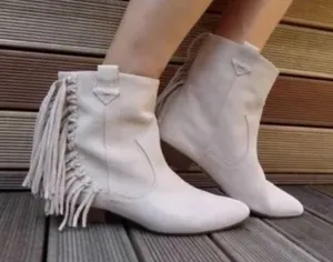y2k style NWT ZARA Cowboy Ankle‎ Boots with Fringe 6.5 100% Leather Boho Sweet thumbnail 1