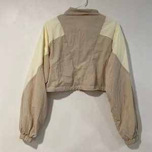 Garage Cropped Windbreaker Jacket XS Beige Cream Colorblock Y2K thumbnail 4