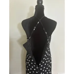 Polka Dot Maxi Dress Black White V-Neck Cutout Tiered Ruffle Retro Sexy SZ M / 6 thumbnail 6