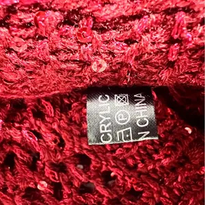 Burgundy Open-Knit Sleeveless Sweater with Sequins‎ & Fringe - One Size thumbnail 5
