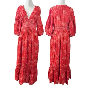 Free People Golden Hour Maxi Dress Cherry Red Medium Bohemian Spring Floral 70s thumbnail 8