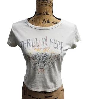 Hollister Thrilling Fear Graphic Crop T-Shirt White‎ Cotton M thumbnail 1