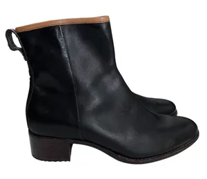 Timberland Bootie Sz‎ 9 M Flora Black Leather Stacked Heel Floral Laser Cutout thumbnail 1