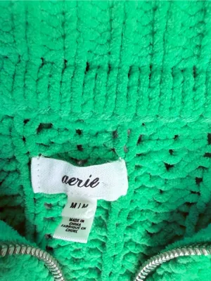 Aerie chunky knit green quarter zip long sleeve sweater shirt size med crochet thumbnail 5