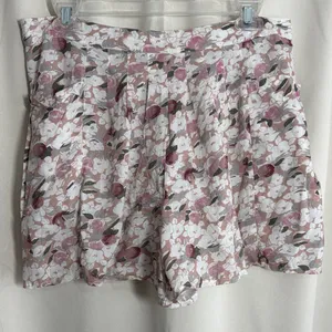 Free People Floral Pink White Casual Pleated Front Pocket Viscose Shorts Medium‎ thumbnail 1