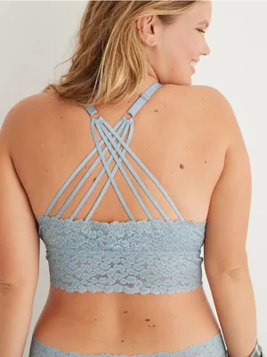 Aerie Light Blue Animal Print Lace Strappy Longline Bralette Size Small thumbnail 4