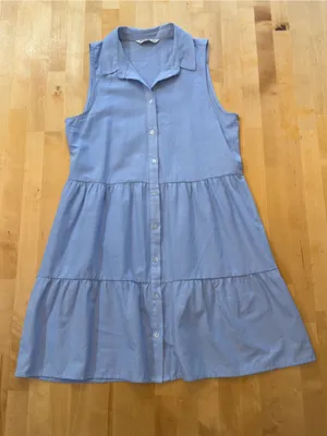 Stradivarius Light Blue Sleeveless Button-Down Tiered Dress thumbnail 1
