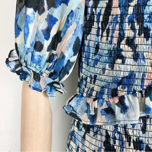 Elliatt Incubus Smocked Short Sleeve Mini Dress in Blue Multi Size Small NWT thumbnail 8