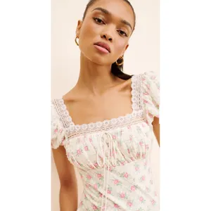 For Love & Lemons Maxine Mini Dress Small White Pink Floral Cottagecore Romantic thumbnail 3