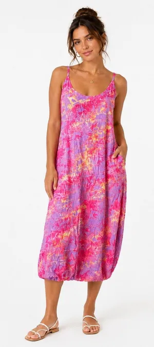 Rum Reggae Pink Purple Rayon Tie Dye Maxi Slip Dress Adjustable Straps Small thumbnail 1