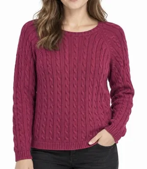 LL Bean Magenta Pink Pullover Cable Crew Neck Long Sleeve Cotton Sweater XL thumbnail 1