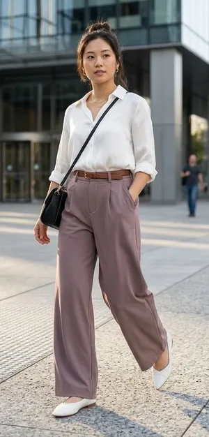 Womens small Halara Flex High Waisted Pleated Wide Leg Work Trousers-misty mauve thumbnail 1