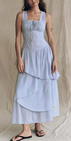 Free People In My Dreams Midi Dress in Pearl Blue L thumbnail 1