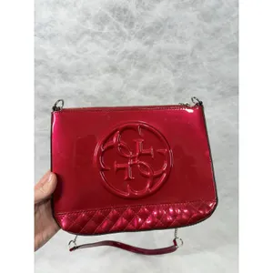 Guess Red Patent Quilted Crossbody‎ Bag Logo Embossed Chain Strap Purse Chain thumbnail 2