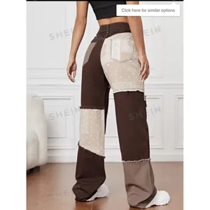 Shein Streetwear‎ Patchwork Jeans Fringe Straight Leg High Rise Hippie Women's 4 thumbnail 2