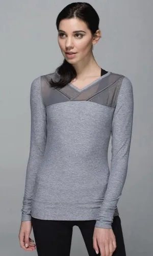 Lululemon Just Breathe Long Sleeve Top Women's Medium 10 Light Gray Athletic thumbnail 1