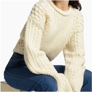 Re/Done Ivory White Cable Knit Cropped Sweater Size Small thumbnail 1