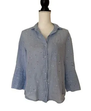 Cloth & Stone by Woman’s Paint-Splattered Linen Buttondown, Sz XS thumbnail 4