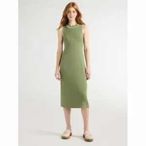 Free Assembly Womens Sweater Size L Bay Leaf Knit Midi Dress Sleeveless Casual thumbnail 2