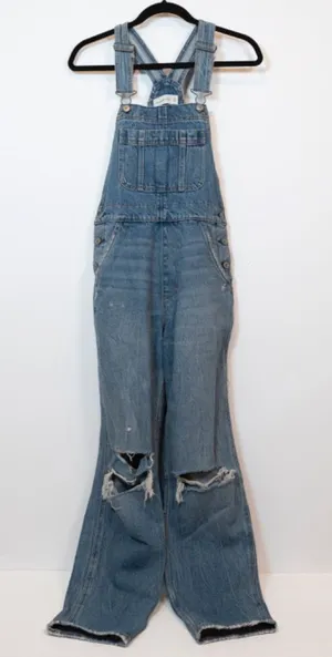 Abercrombie & Fitch Cotton Distressed Straight Leg Jean Denim Overalls Blue XS thumbnail 1