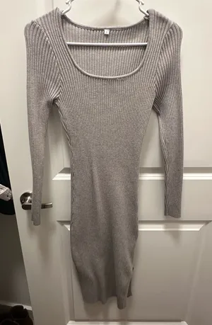 Grey Knit Sweater Dress Long Sleeve thumbnail 1