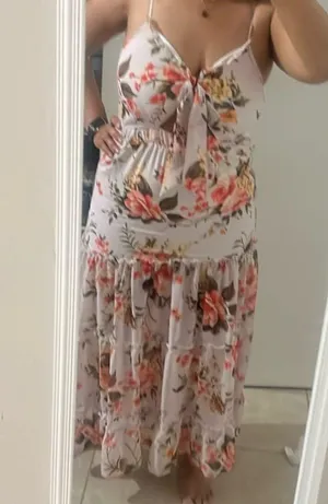 Gorgeous Soft Pink Orange Green Floral Maxi Dress Medium thumbnail 2
