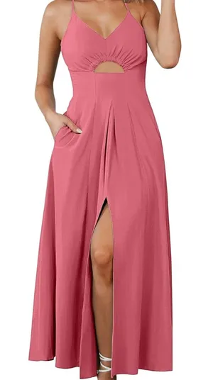 Pink Cutout Slit Midi Dress thumbnail 1