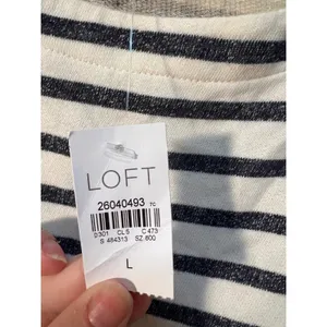 Loft Women's Size Large Boatneck T-Shirt White Navy Stripes Terry Cloth Boatneck thumbnail 9