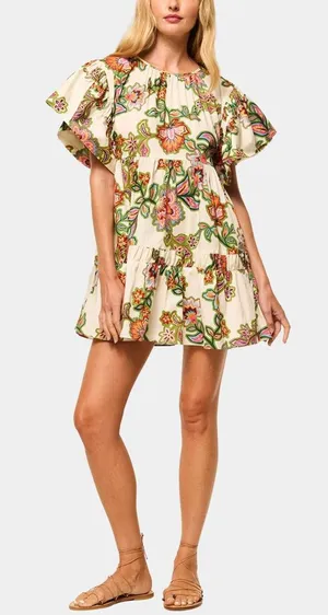 MISA Los Angeles Mabel Green Floral Mini Dress Botanical Print Flutter Sleeve XS thumbnail 1