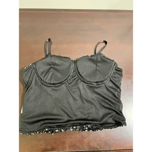 Sequin Corset Bustier Top Underwire Adjustable Straps Black Silver M Size M thumbnail 8