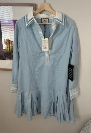 Tuckernuck Sky Blue Button-Down Tunic with White Contrast Collar thumbnail 1
