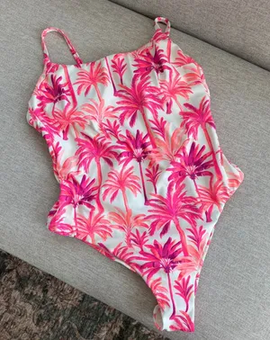 Shade & Shore One Piece Swimsuit L Pink Purple Palm Tree Beachy Tropical Whimsy thumbnail 1