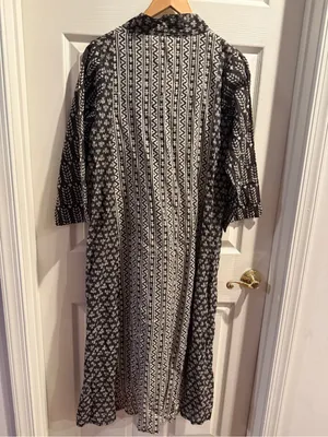 World Market Black and Beige Boho Print Kaftan Midi Dress thumbnail 8