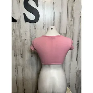 H&M Divided Pink Cropped Short Sleeve Tee Womens Size XS Crew Neck Basic Baby T thumbnail 4