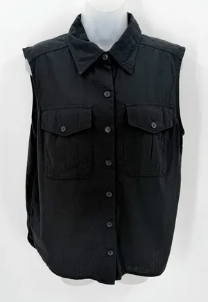 Banana Republic Outlet Blouse Womens M Black Double Pocket Sleeveless Relaxed thumbnail 1