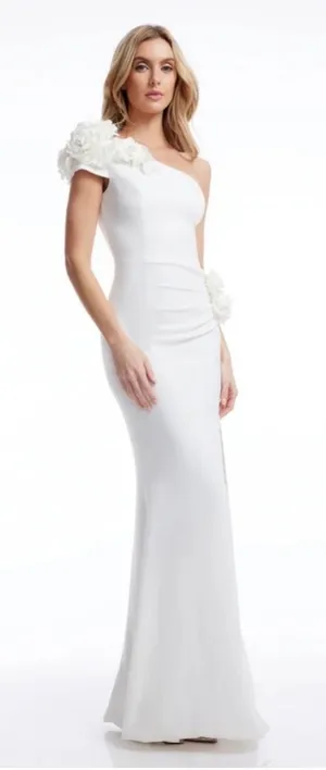 Dress the Population‎ Aubrielle Asymmetric 3D Floral Mermaid Gown Off White XS thumbnail 1