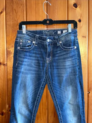 Miss Me Ladies Dark Blue Bootcut Jeans with Fading Angel wing pockets size 29 thumbnail 4