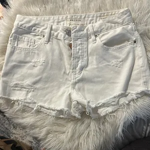 PacSun White Jean Shorts with Distressed Frayed Hem thumbnail 1