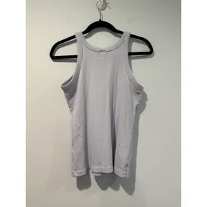 H&M Basics Fitted Ribbed High Neck Tank Top Medium Light Blue Travel Minimalist thumbnail 2