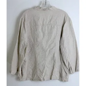 Minimalist 100% Linen Chore Jacket Beige Cherokee XXL Button Up Shacket thumbnail 5